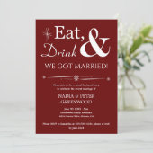 Donkerrode Eet Drink We Zijn Getrouwd Elopement Fe Kaart (Staand voorkant)