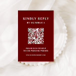 Donkerrode elegante tekst | QR-code bruiloft RSVP Kaartje<br><div class="desc">Deze minimalistische en elegante scannable QR-code trouwreactiekaart is voorzien van moderne witte tekst op een donkerrode,  kastanjebruine achtergrond,  voor een gedurfde,  eenvoudige en kleurrijke look. Uw gasten kunnen eenvoudig de code scannen om uw trouwwebsite en rsvp online te bezoeken.</div>
