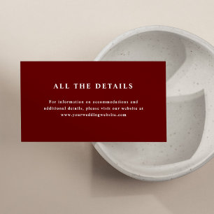 Donkerrode elegante tekst   Trouwgegevens Informatiekaartje