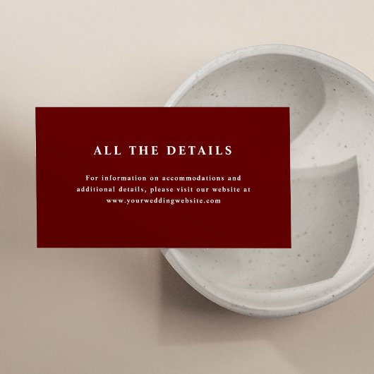 Donkerrode elegante tekst | Trouwgegevens Informatiekaartje