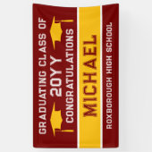 Donkerrode en gele schoolkleuren Afstuderen Spandoek (Verticaal)