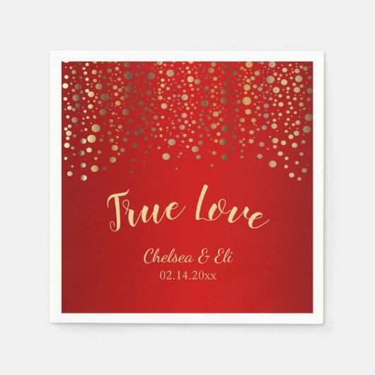 Donkerrode en gouden Confetti Stippen Servetten (Voorkant)