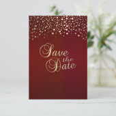 Donkerrode en gouden Confetti Stippen - Sla de dat Save The Date (Staand voorkant)