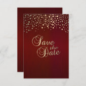 Donkerrode en gouden Confetti Stippen - Sla de dat Save The Date (Voorkant / Achterkant)