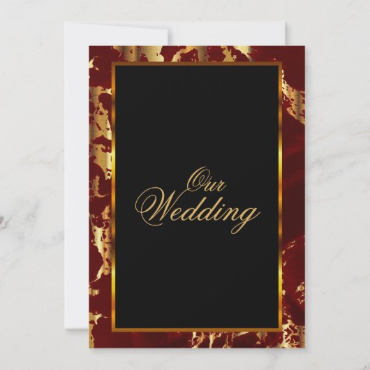 Donkerrode en gouden marmer en zwarte uitnodiging (Achterkant)