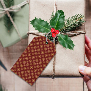 Donkerrode en gouden Stippen en cirkels Cadeaulabel