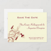 Donkerrode en gouden wervelingen redden de datum aankondigingskaart (Voorkant / Achterkant)