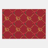 Donkerrode en groene gouden kerst in Poinsettia Inpakpapier Vel (Voorkant 3)
