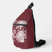 DONKERRODE EN WITTE HAND GETEKENDE BLOEMEN SLING BAG (Rechterhoek)