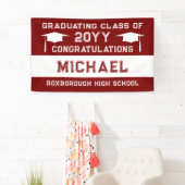 Donkerrode en witte schoolkleuren Afstuderen Spandoek (Insitu)