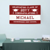 Donkerrode en witte schoolkleuren Afstuderen Spandoek (Beurs)