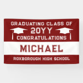 Donkerrode en witte schoolkleuren Afstuderen Spandoek (Horizontaal)