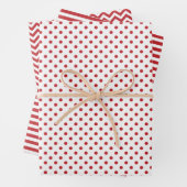Donkerrode en witte strepen Chevron Polka Dots Inpakpapier Vel (In situ)