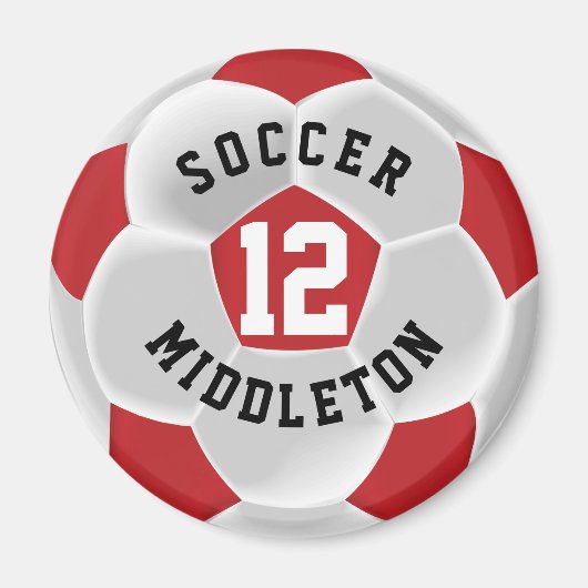Donkerrode en witte voetbalwedstrijd magneet (Voorkant)