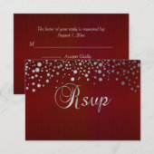 Donkerrode en zilverkleurige Confetti Stippen RSVP Kaartje (Voorkant / Achterkant)