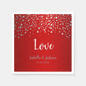 Donkerrode en zilverkleurige Confetti Stippen Servet (Voorkant)