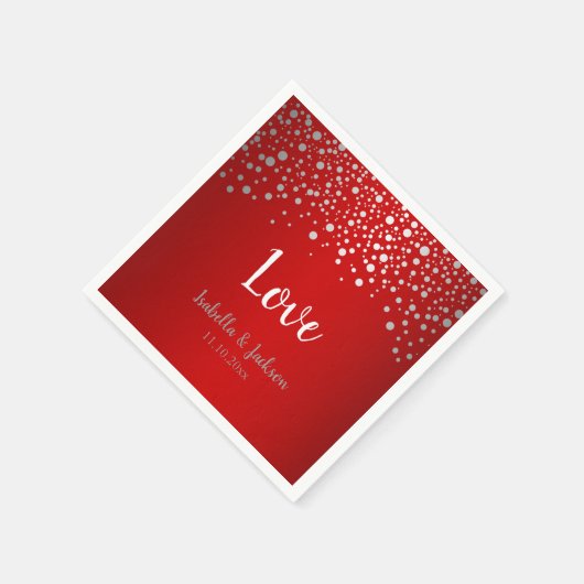 Donkerrode en zilverkleurige Confetti Stippen Servet (Hoek)