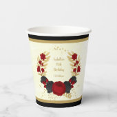 donkerrode en zwarte bloemen gouden botanische baa papieren bekers (Achterkant)