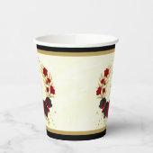 donkerrode en zwarte bloemen gouden botanische baa papieren bekers (Links)