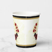 donkerrode en zwarte bloemen gouden botanische baa papieren bekers (Rechts)