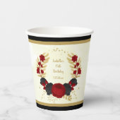 donkerrode en zwarte bloemen gouden botanische baa papieren bekers (Voorkant)