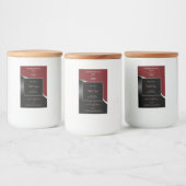 Donkerrode en zwarte golvende zilveren logo-produc voedselcontainer etiket (Flessen)