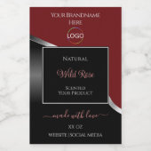 Donkerrode en zwarte golvende zilveren logo-produc voedselcontainer etiket (Enkel label)