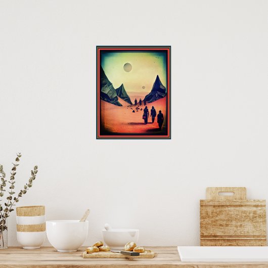 Donkerrode Fantasy Alien woestijn Poster (Keuken)