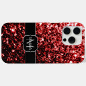 Donkerrode faux glitter fonkelt Monogram Case-Mate iPhone Case (Achterkant (horizontaal))