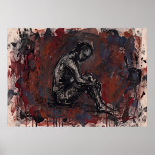 Donkerrode figuratieve abstracte poster