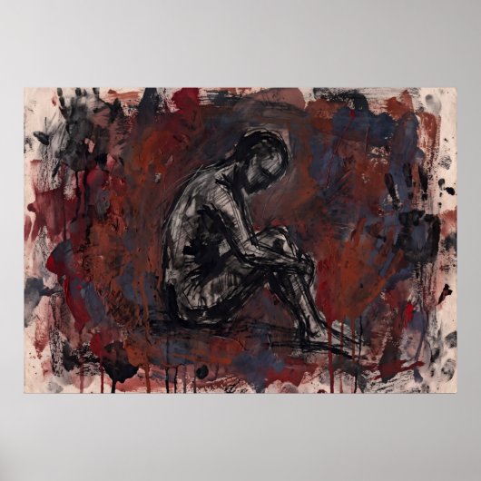 Donkerrode figuratieve abstracte poster (Voorkant)