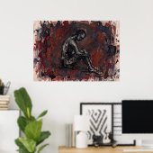 Donkerrode figuratieve abstracte poster (Thuiskantoor)