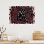 Donkerrode figuratieve abstracte poster (Keuken)