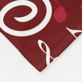 Donkerrode fleece deken met muzieknoten (Hoek)