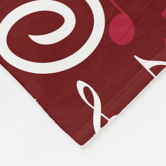 Donkerrode fleece deken met muzieknoten (Hoek)