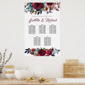 Donkerrode flora 5-tabel weduwenkaart poster (Keuken)