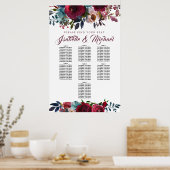 Donkerrode flora 7-tabel weduwenkaart poster (Keuken)