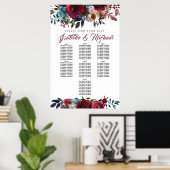 Donkerrode flora 7-tabel weduwenkaart poster (Thuiskantoor)