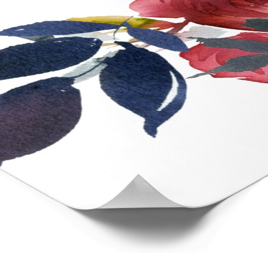 Donkerrode Floral met 4-tafel weduwenkaart Poster (Hoek)