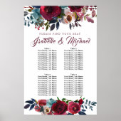 Donkerrode Floral met 4-tafel weduwenkaart Poster (Voorkant)