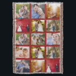 Donkerrode fotocollage deken<br><div class="desc">15 foto lay-out fotocollage dekentje. Geweldig cadeau voor kinderen die gaan studeren! Ook beschikbaar met witte of zwarte fotolijstjes.</div>