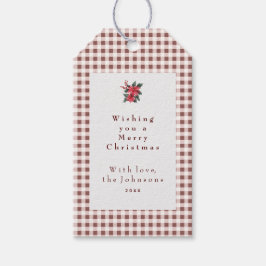 Donkerrode Gingham Plaid Custom Kerstmis Cadeaulabel