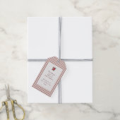 Donkerrode Gingham Plaid Custom Kerstmis Cadeaulabel (Met Touw)