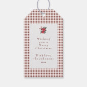 Donkerrode Gingham Plaid Custom Kerstmis Cadeaulabel (Achterkant)