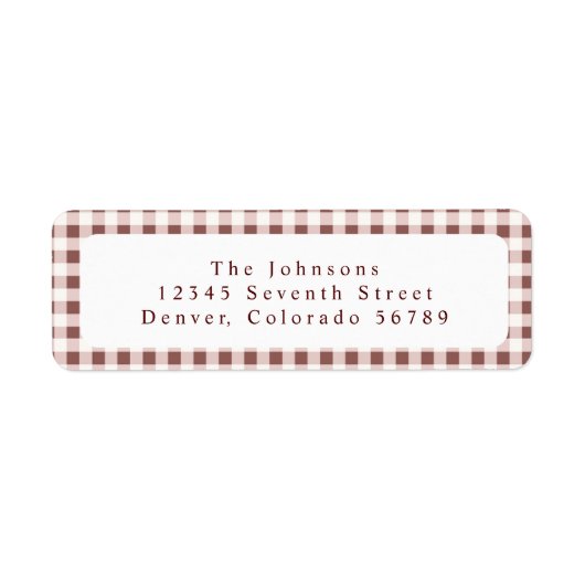 Donkerrode Gingham Plaid Op Maat Etiket (Voorkant)