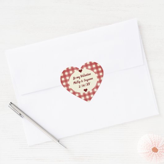 Donkerrode Gingham Valentijn Jam Pot Stickerlabels Hart Sticker (Envelop)
