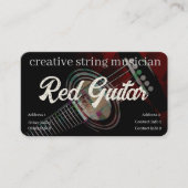 Donkerrode gitaar op zwart Visitekaartje (Voorkant)
