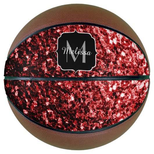 Donkerrode glitter sparkle bling Monogram naam Basketbal (Voorkant)