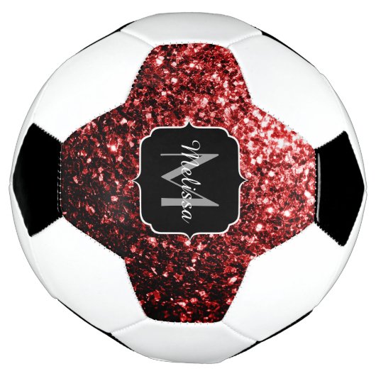 Donkerrode glitter sparkle bling Monogram naam Voetbal (Gedraaid)