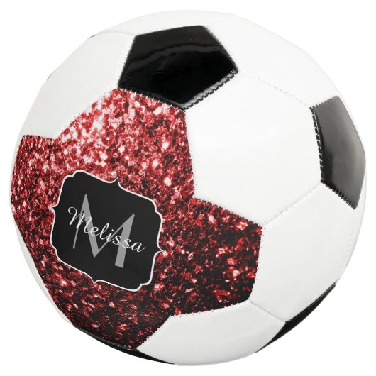 Donkerrode glitter sparkle bling Monogram naam Voetbal (Drie kwart)